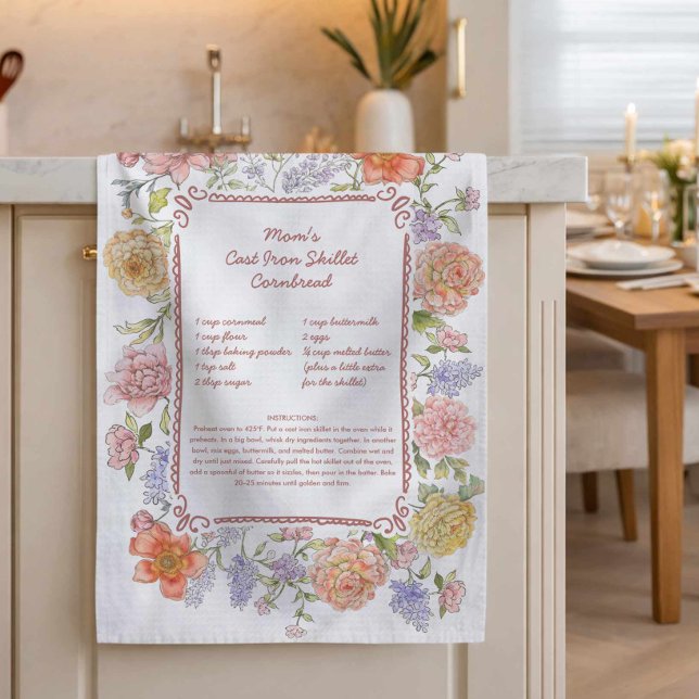 Mom’s Recipe Kitchen Floral Towel Keepsake Kökshandduk (Floral Mom's Recipe Kitchen Tea Towel Gift Idea)