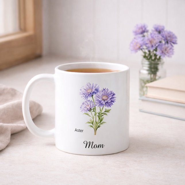 Mom September Birth Flower Aster Kaffemugg (Skapare uppladdad)