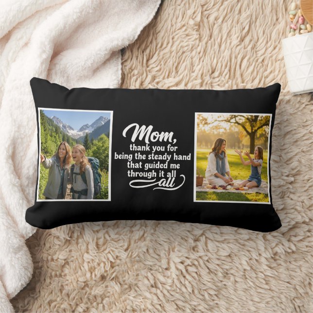 Mom Steady Hand Guided Me Script 2 Photo Black Lumbarkudde (Filt)