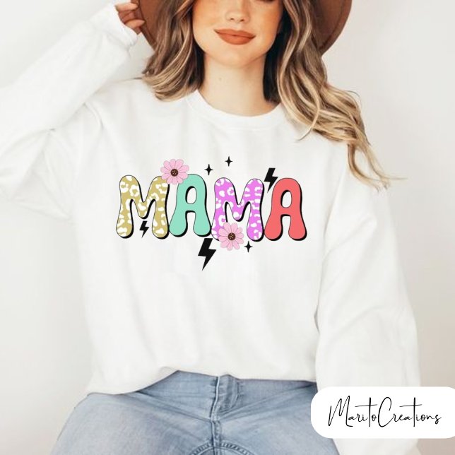Mom sweatshirt with flowers and retro lettering t shirt (Skapare uppladdad)