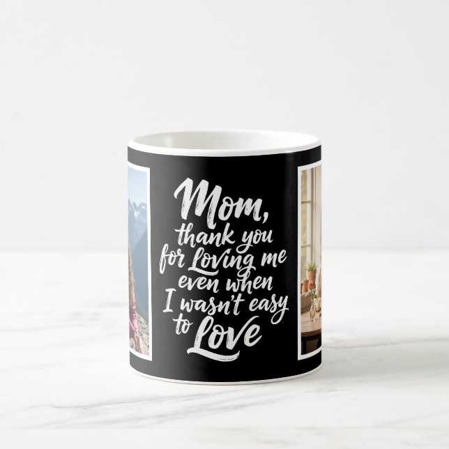 Mom Thanks For Loving Me Brush Script Photo Black Kaffemugg (Center)