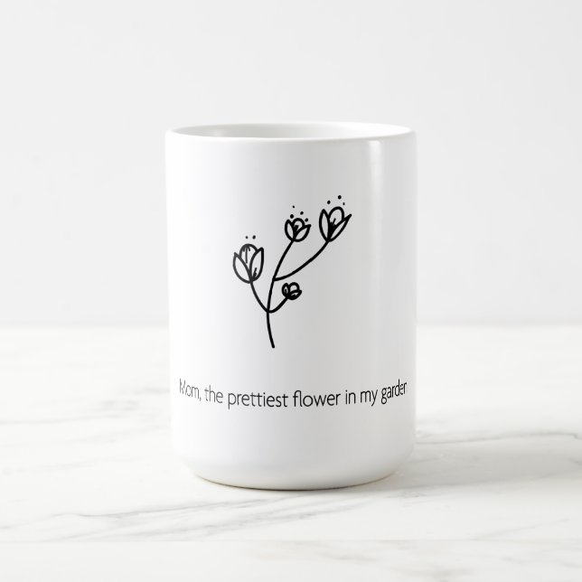 Mom the Prettiest Flower (Black Typography) Kaffemugg (Center)