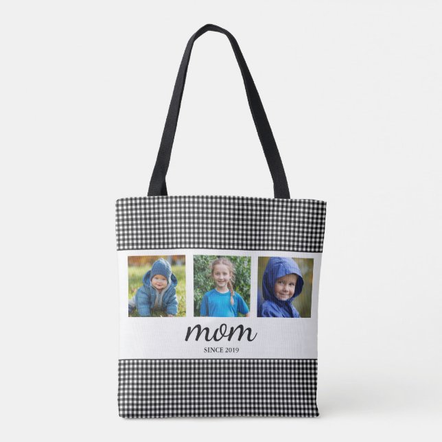 Mom Three Photo Tote Bag Tygkasse (Baksida)