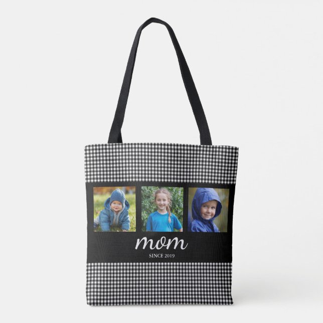 Mom Three Photo Tote Bag Tygkasse (Baksida)