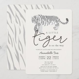 Mom Tiger & Cub Cream Könsneutrala Babyshower Inbjudningar