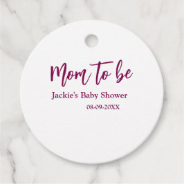 Mom to be baby shower name date pink simple minima gåvor etiketter