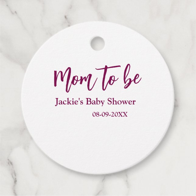 Mom to be baby shower name date pink simple minima gåvor etiketter (Framsida)