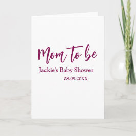 Mom to be baby shower name date pink simple minima kort