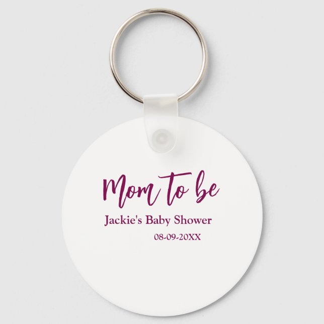 Mom to be baby shower name date pink simple minima nyckelring (Framsida)