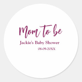 Mom to be baby shower name date pink simple minima runt klistermärke