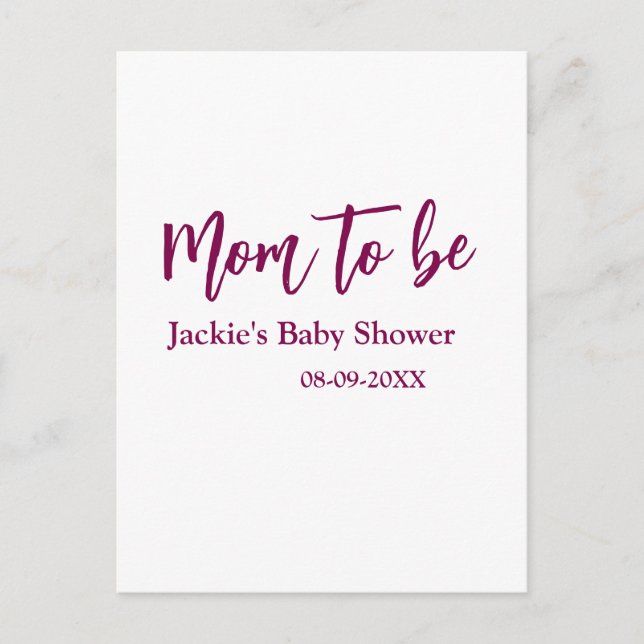 Mom to be baby shower name date pink simple minima vykort (Framsida)