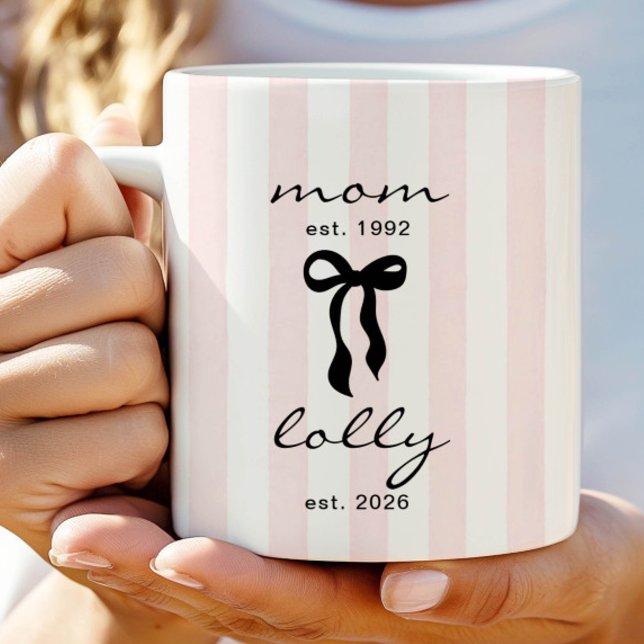 Mom to Lolly Mug Pink Bow Stripes Kaffemugg (Skapare uppladdad)
