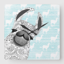 Moma Llama med White Llama Cloud Mönster Fyrkantig Klocka