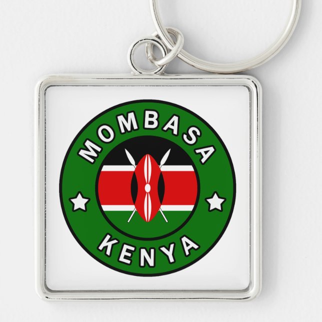 Mombasa Kenya Fyrkantig Silverfärgad Nyckelring (Framsidan)