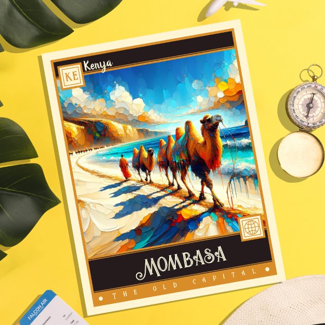 Mombasa, Kenya | Måla Vintage Vykort (Skapare uppladdad)