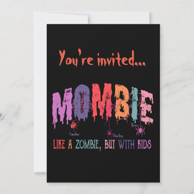 Mombie Zombie med Kids Halloween fest Inbjudningar (Framsida)