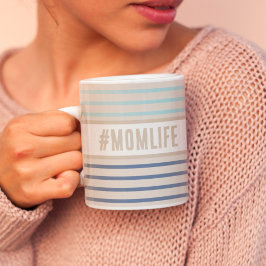 Momlife Hashtag beige blue och white Kaffemugg