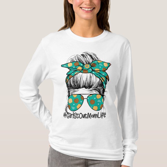 Momlife Messy Bun Scout för flickor Cookie Mamma T Shirt (Framsida)