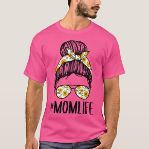 Momlife Messy Bun Solros Bandana Mamma Shirt, mots T Shirt