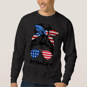 Momlife Messy Bun Women America Mor Day Lång Ärmad Tröja