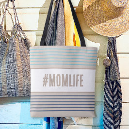 Momlife turcoise blue och beige tygkasse