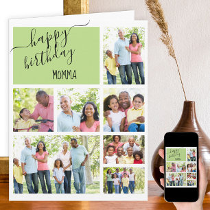 Momma 7 Photo Collage Grönt Personlig Birthday Kort