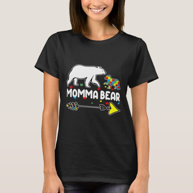 Momma Bear Autism Awareness Autistic T Shirt (Framsida)