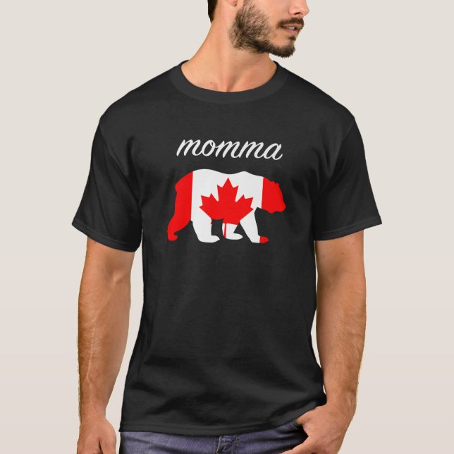 Momma Bear Canada Flagga Canadian Roots T Shirt (Framsida)