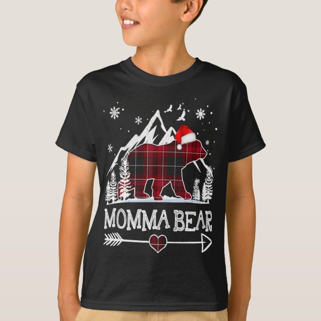 Momma Bear jul jul Pajama Red Play Buffalo Fami T Shirt (Framsida)