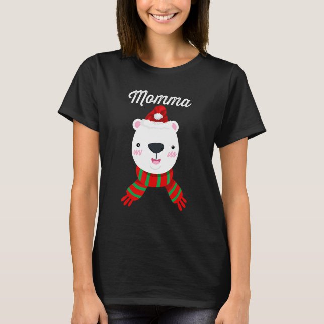 Momma Bear Santa Hat-julmatchningsfamiljen T Shirt (Framsida)