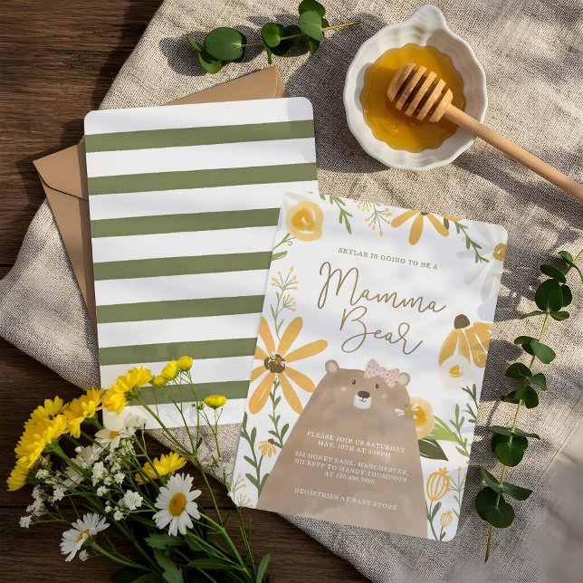 Momma Bear & Sweet honey Bee Flicka Shower Inbjudningar (Momma Bear & Sweet Honey Bee Baby Girl Shower Invitation)