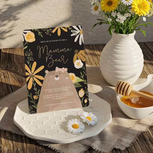 Momma Bear & Sweet honey Bee Flicka Shower Inbjudningar (Momma Bear & Sweet Honey Bee Baby Girl Shower Invitation)