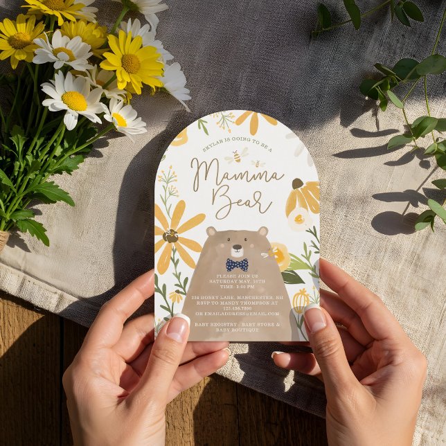 Momma Bear & Sweet honey Bee Pojke Shower Inbjudningar (Momma Bear & Sweet Honey Bee Baby Boy Shower Invitation)