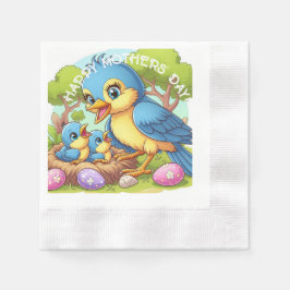 Momma Bird med spädbarn i bo Pappersservett