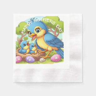 Momma Bird med spädbarn i bo Pappersservett