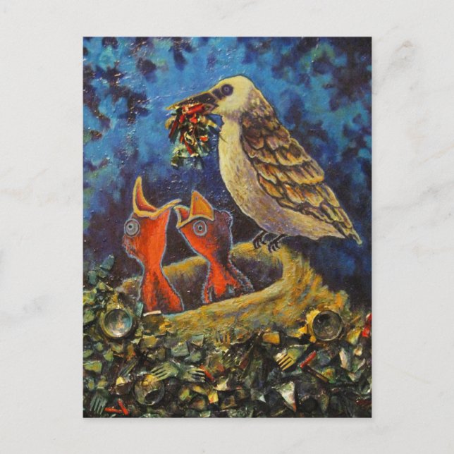Momma Bird, vykort för återvunnen konst (Framsida)