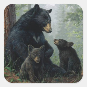 Momma björn fyrkantigt klistermärke