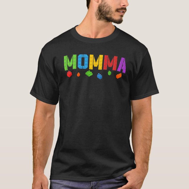 Momma Blocks Master Builder Brick Builder Birthda T Shirt (Framsida)