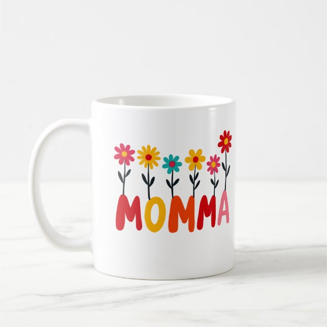 MOMMA Bloom - Hand-Drawn Art av vismisk Blommigt Kaffemugg (Vänster)