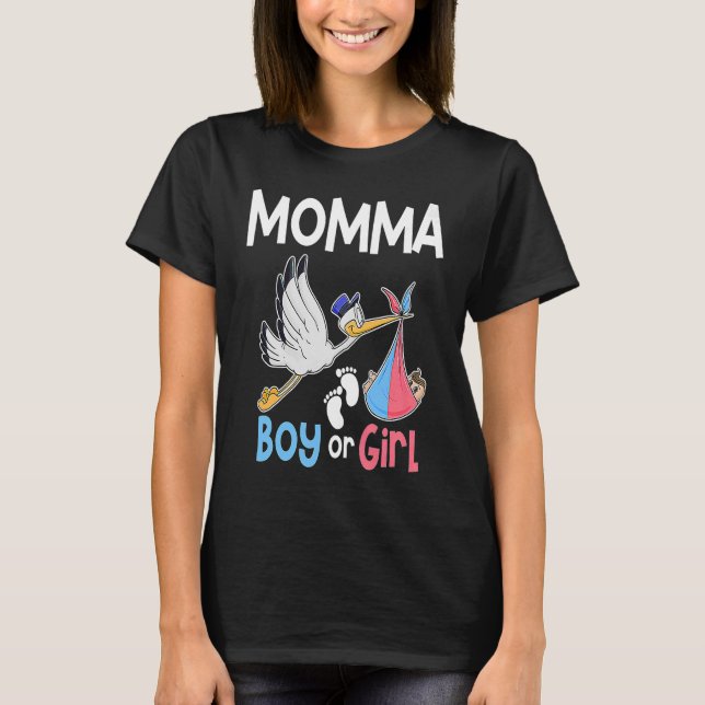 Momma Boy eller Girl Gender Reveal Gravid Announce T Shirt (Framsida)