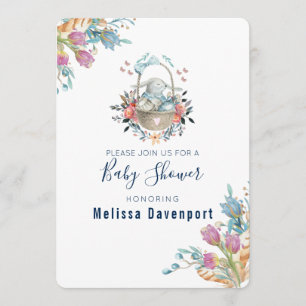 Momma Bunny i Basket & Tulip Blommigt Baby Shower Inbjudningar