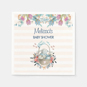 Momma Bunny i Basket & Tulip Blommigt Baby Shower Pappersservett