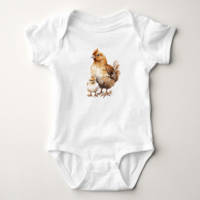 Momma Chicken och Baby Chick Momma Hen T Shirt (Framsida)