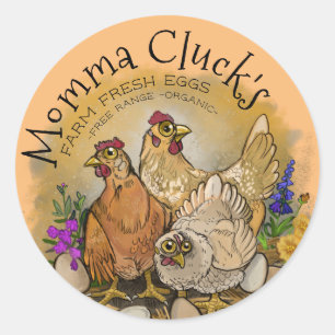 Momma Cluck's Farm Fresh Eggs Labels Runt Klistermärke
