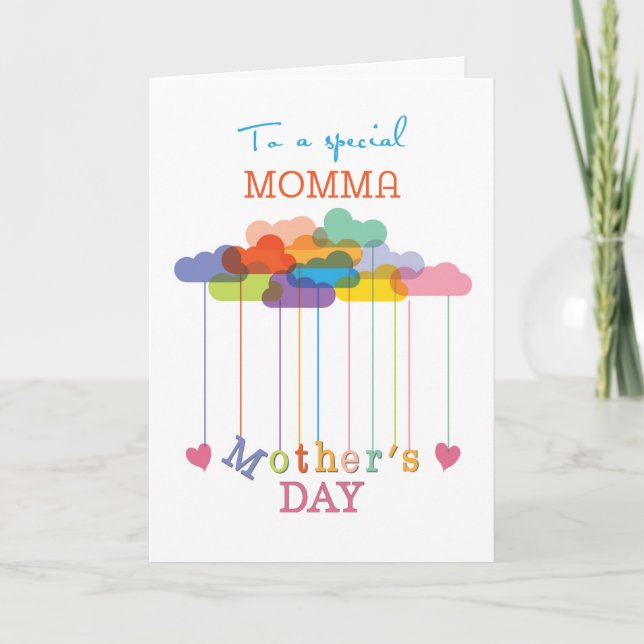 Momma Cute Mor's Day Rainbow Clouds and Hearts Kort (Framsida)
