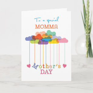 Momma Cute Mor's Day Rainbow Clouds and Hearts Kort