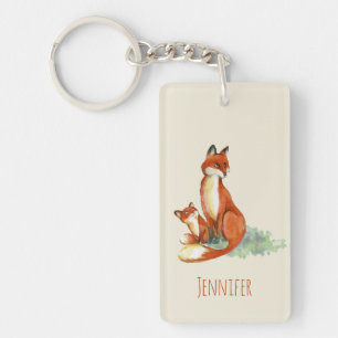 Momma Fox och Baby Watercolor Illustration