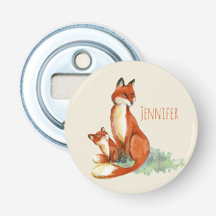 Momma Fox och Baby Watercolor Illustration Flasköppnare