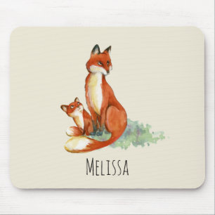 Momma Fox och Baby Watercolor Illustration Musmatta
