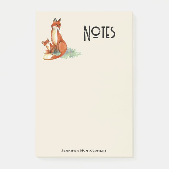 Momma Fox och Baby Watercolor Illustration Post-it Block (Framsida)
